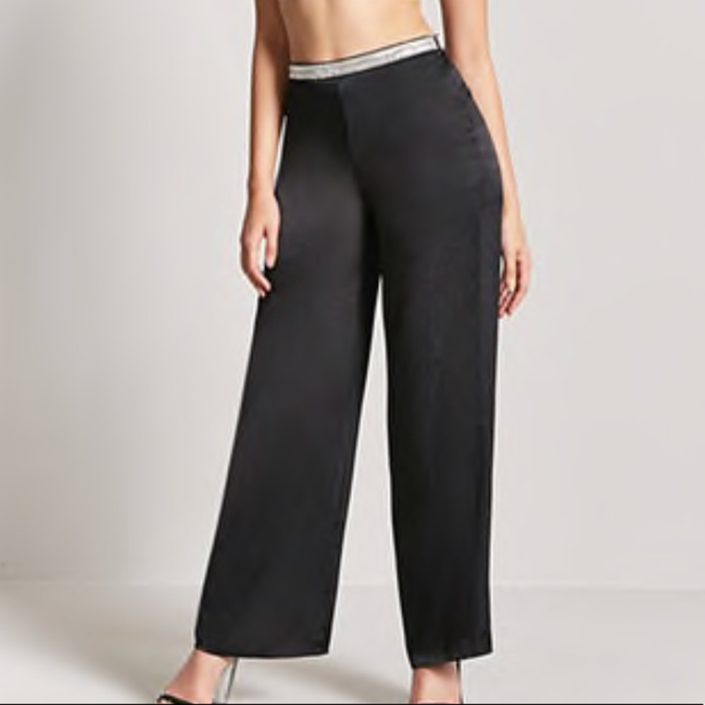 Satin rhinestone pants